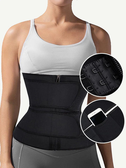 Latex Double Belt Waist Trainer 7 Steel Bones Built-in Clips Inside