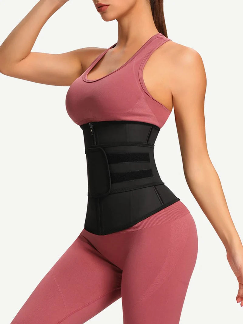 7 Steel Boned  Zipper Latex Waist Trainer with Adjustable Belt