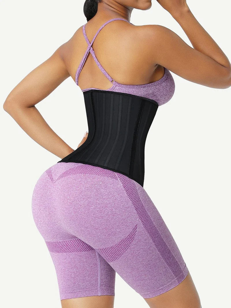 Black Latex Waist Training Corset 25 Steel Boned Waist Cincher