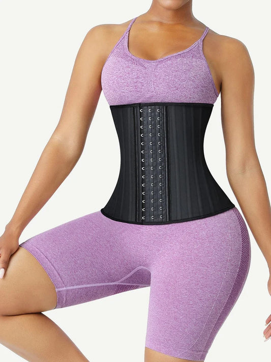 Black Latex Waist Training Corset 25 Steel Boned Waist Cincher